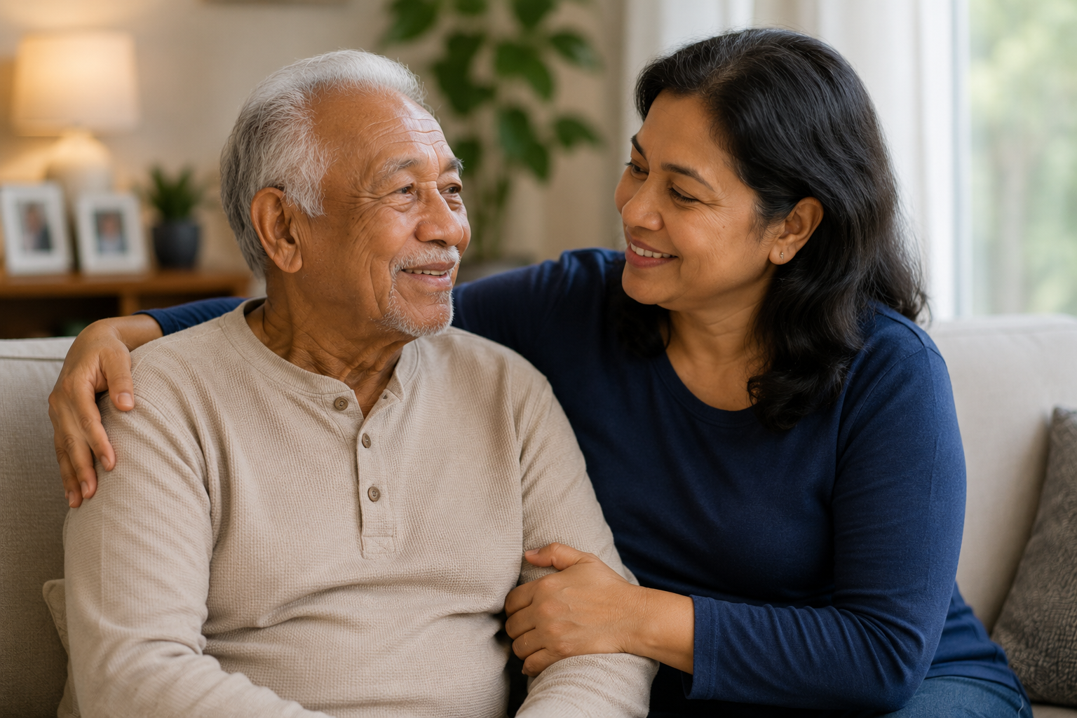 Older man looking at a tablet with a doctor on it